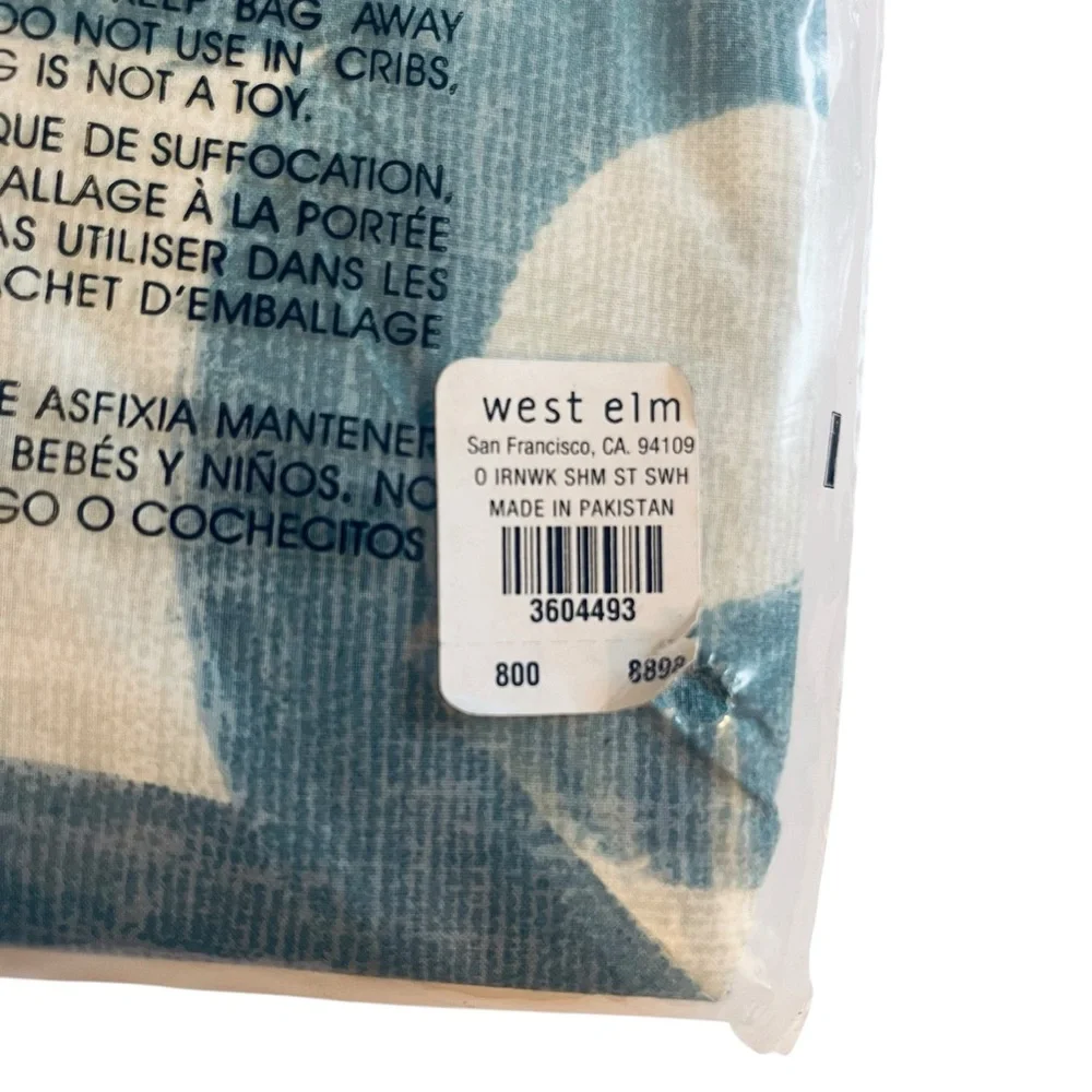 West Elm Organic Ironwork Standard Pillow Sham Organic Cotton Blue NWT
